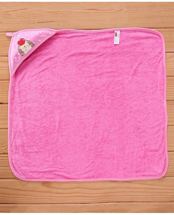 Babyhug Cotton Terry Knit Hedgehog Print Two Layer Towel with Hood L 76 x B 76 cm - Pink