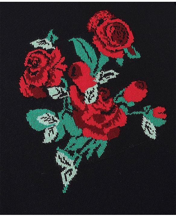 Pine Kids  Full Sleeves Jaquard Sweater Floral Design - Black