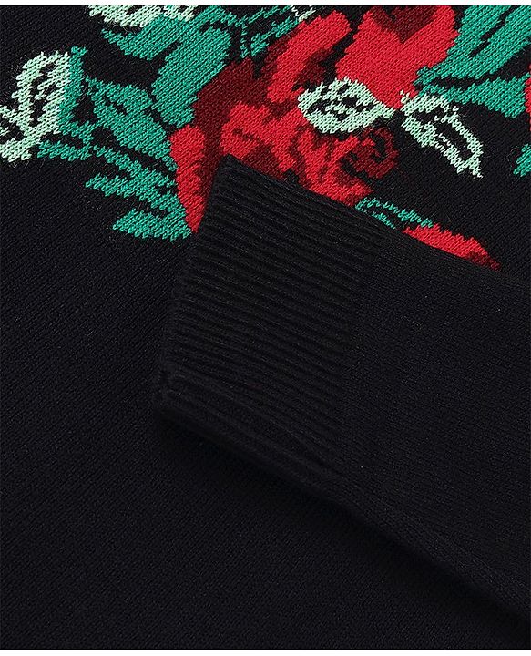 Pine Kids  Full Sleeves Jaquard Sweater Floral Design - Black