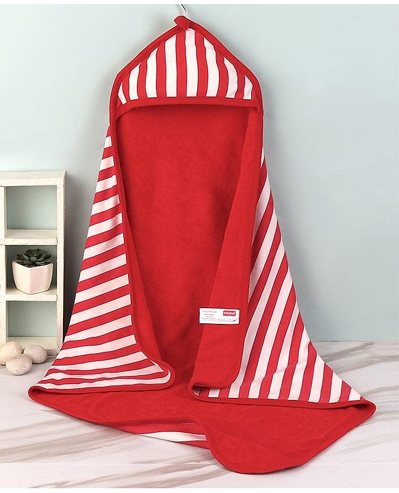 Babyhug Knit Terry Two Layer Towel with Hood With Stripes L 76 x B 76 cm - Red