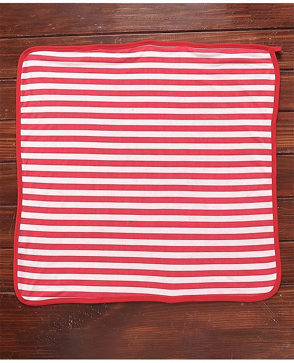 Babyhug Knit Terry Two Layer Towel with Hood With Stripes L 76 x B 76 cm - Red