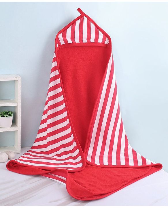 Babyhug Knit Terry Hooded Two Layer Bath Towel with Fox Print L 76 X B 76 cm - Red