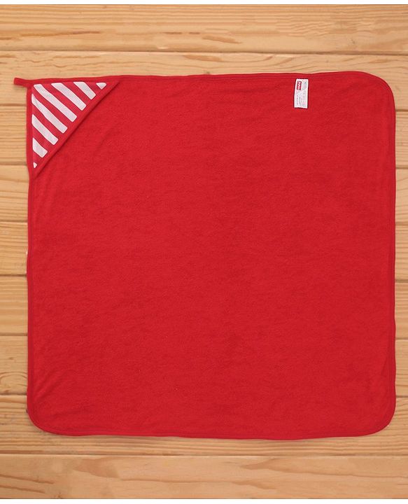Babyhug Knit Terry Hooded Two Layer Bath Towel with Fox Print L 76 X B 76 cm - Red