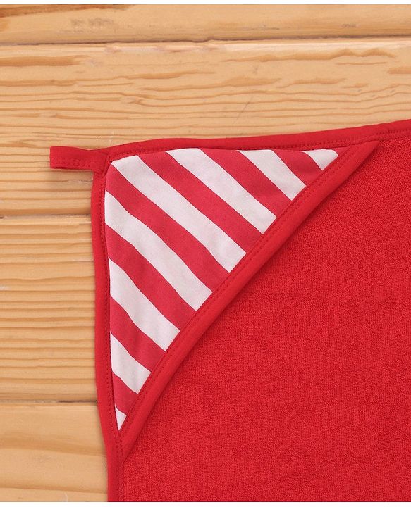 Babyhug Knit Terry Hooded Two Layer Bath Towel with Fox Print L 76 X B 76 cm - Red