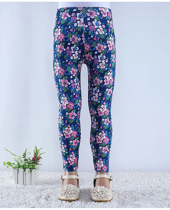 Babyhug Cotton Lycra Knit Full Length Hearts & Floral Printed Leggings Pack of 2 - Multicolour