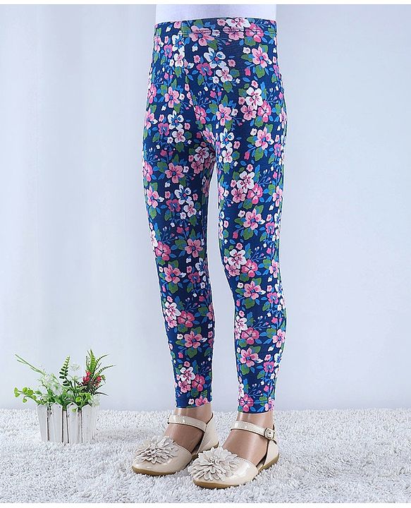 Babyhug Cotton Lycra Knit Full Length Hearts & Floral Printed Leggings Pack of 2 - Multicolour