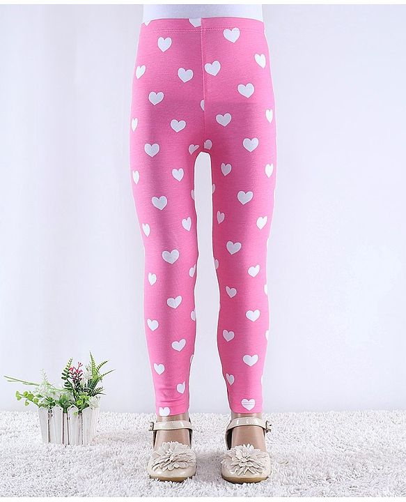 Babyhug Cotton Lycra Knit Full Length Hearts & Floral Printed Leggings Pack of 2 - Multicolour