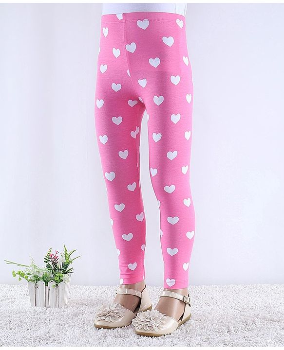 Babyhug Cotton Lycra Knit Full Length Hearts & Floral Printed Leggings Pack of 2 - Multicolour