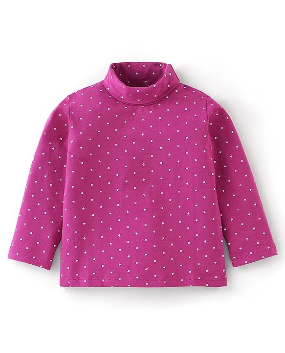 Babyhug Cotton Knit Full Sleeves Stars Foil Printed Detailing Skivi T-Shirt - Purple
