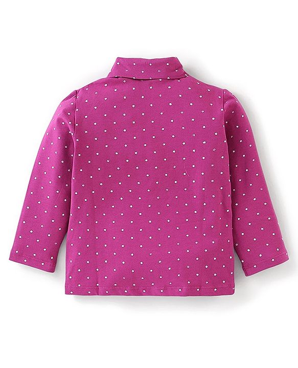 Babyhug Cotton Knit Full Sleeves Stars Foil Printed Detailing Skivi T-Shirt - Purple