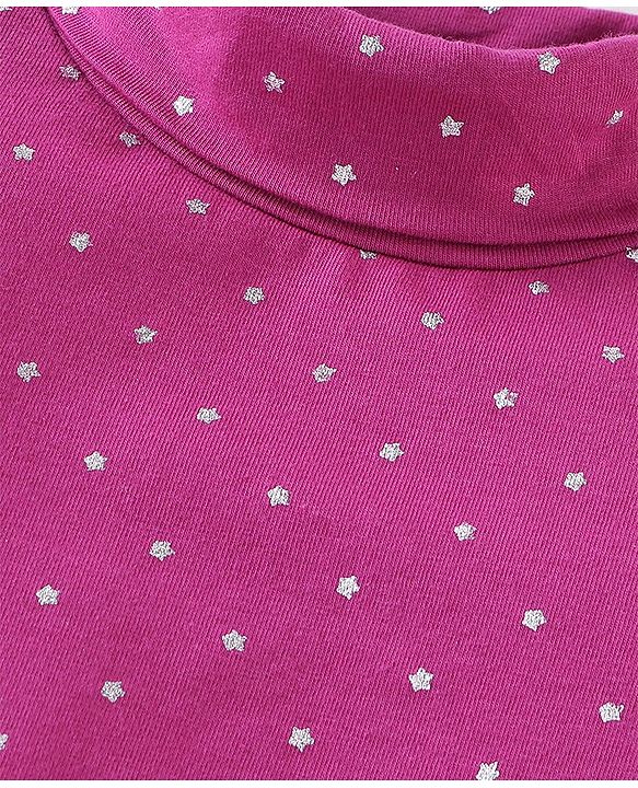 Babyhug Cotton Knit Full Sleeves Stars Foil Printed Detailing Skivi T-Shirt - Purple