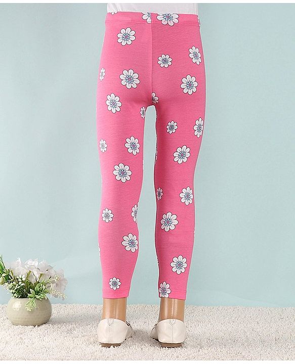 Babyhug Cotton Lycra Full Length Leggings With Stretch Floral Print Pack of 2 - Multicolor