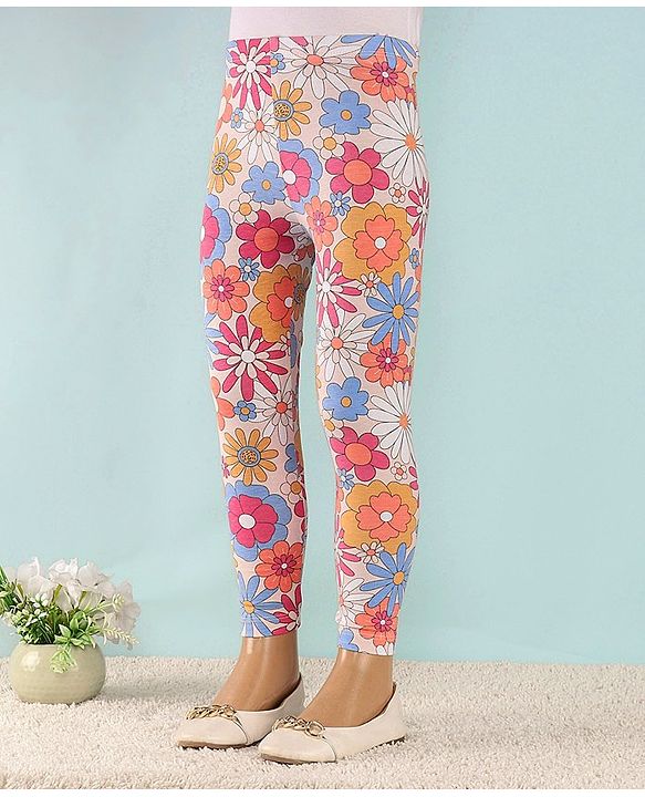 Babyhug Cotton Lycra Full Length Leggings With Stretch Floral Print Pack of 2 - Multicolor