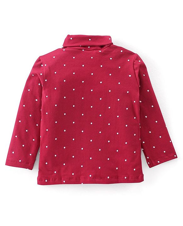 Babyhug Cotton Knit Full Sleeves Skivi Tee with Polka Dots Print - Maroon