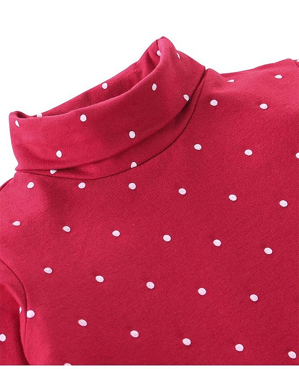 Babyhug Cotton Knit Full Sleeves Skivi Tee with Polka Dots Print - Maroon