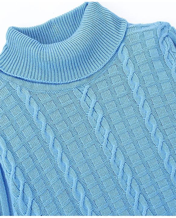 Pine Kids Full Sleeves Cable Knit Sweater Dress - Light Blue