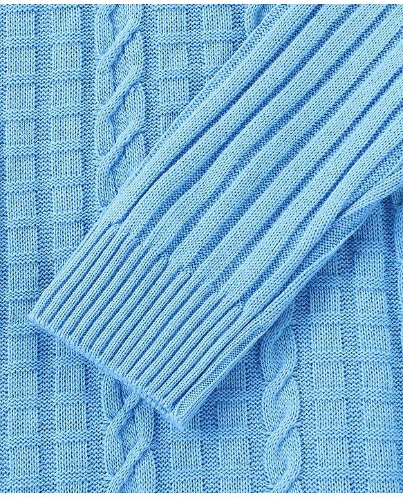 Pine Kids Full Sleeves Cable Knit Sweater Dress - Light Blue