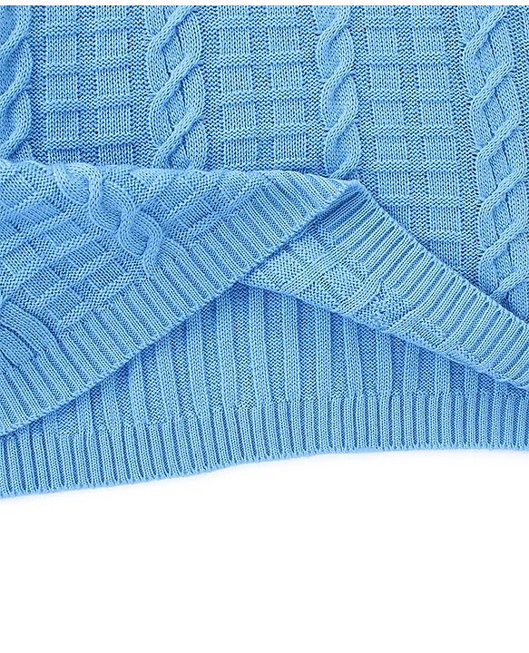 Pine Kids Full Sleeves Cable Knit Sweater Dress - Light Blue