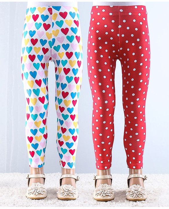 Babyhug Cotton Lycra Knit Full Length Leggings with Stretch & Polka Dots Print Pack of 2 - Red & White