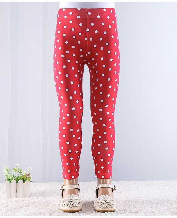 Babyhug Cotton Lycra Knit Full Length Leggings with Stretch & Polka Dots Print Pack of 2 - Red & White