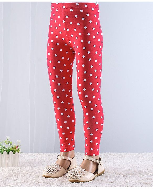 Babyhug Cotton Lycra Knit Full Length Leggings with Stretch & Polka Dots Print Pack of 2 - Red & White