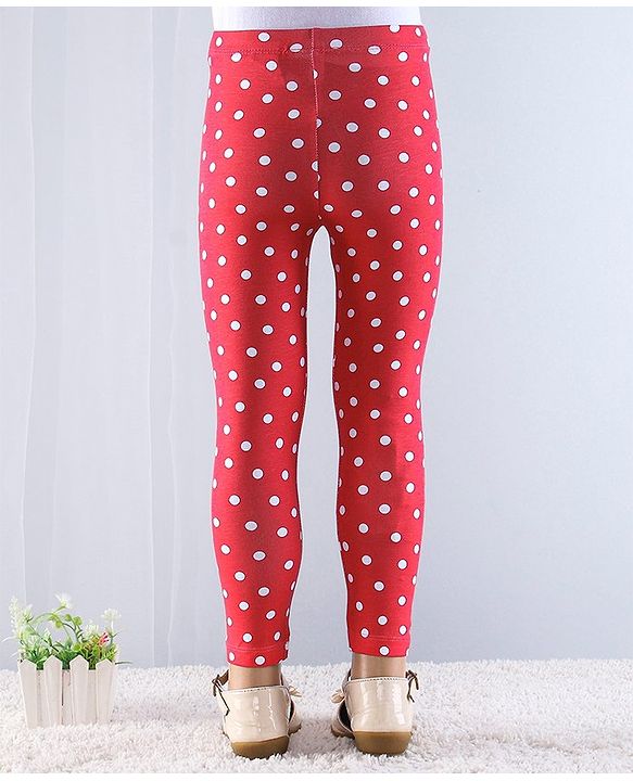 Babyhug Cotton Lycra Knit Full Length Leggings with Stretch & Polka Dots Print Pack of 2 - Red & White