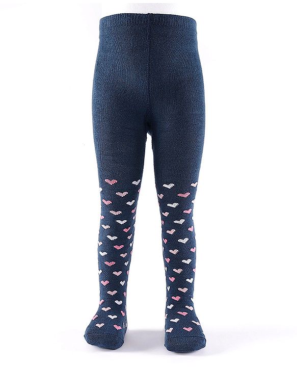Cute Walk by Babyhug Non Terry Footed Anti Bacterial Heart Design Tights  - Navy Blue