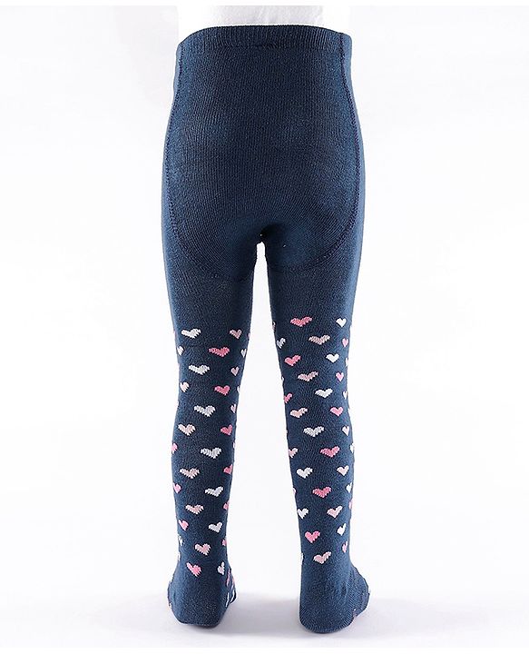 Cute Walk by Babyhug Non Terry Footed Anti Bacterial Heart Design Tights  - Navy Blue