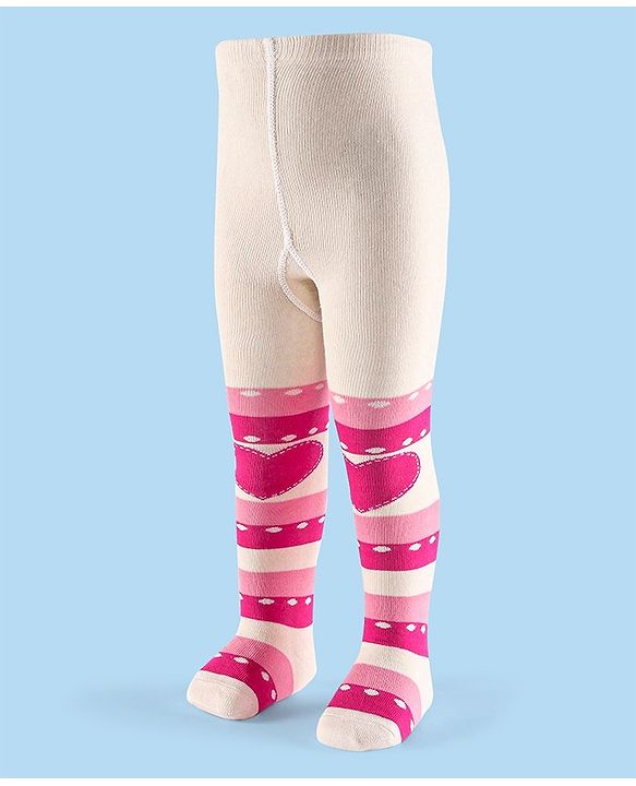 Cutewalk by Babyhug Non Terry Footed Anti Bacterial Stripes Design Tights  - White & Pink