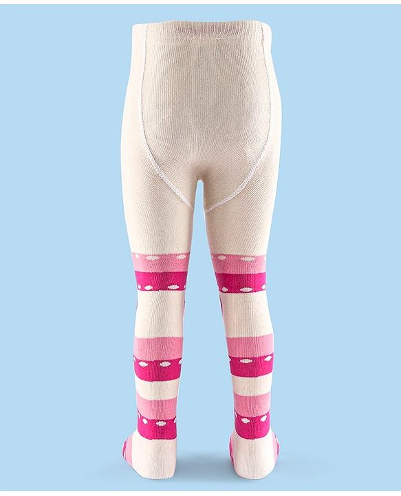 Cutewalk by Babyhug Non Terry Footed Anti Bacterial Stripes Design Tights  - White & Pink