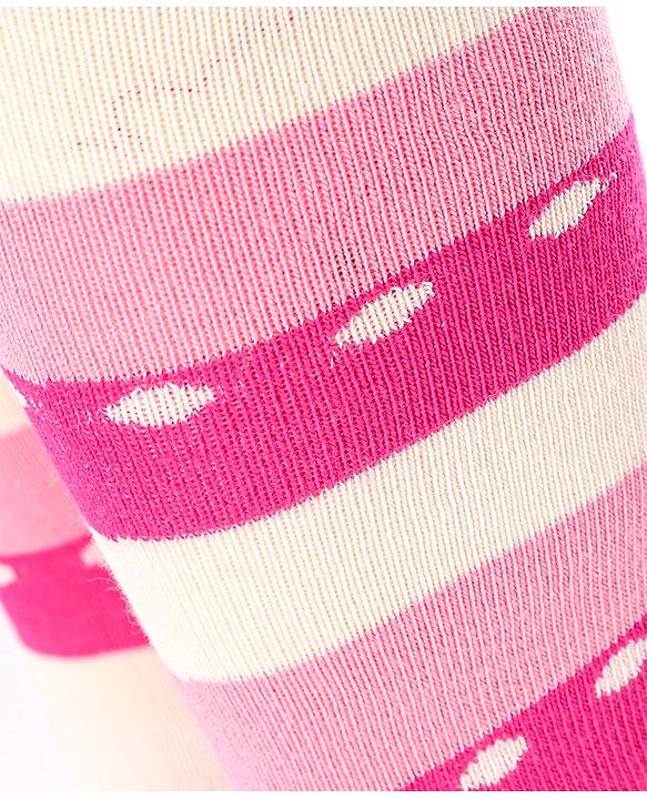Cutewalk by Babyhug Non Terry Footed Anti Bacterial Stripes Design Tights  - White & Pink