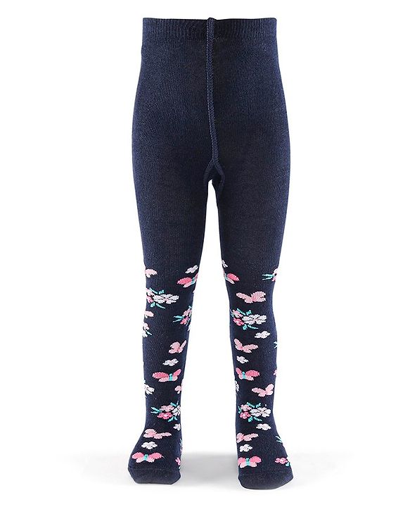 Cutewalk by Babyhug Non Terry Footed Anti Bacterial Butterfly Design Tights  - Navy Blue