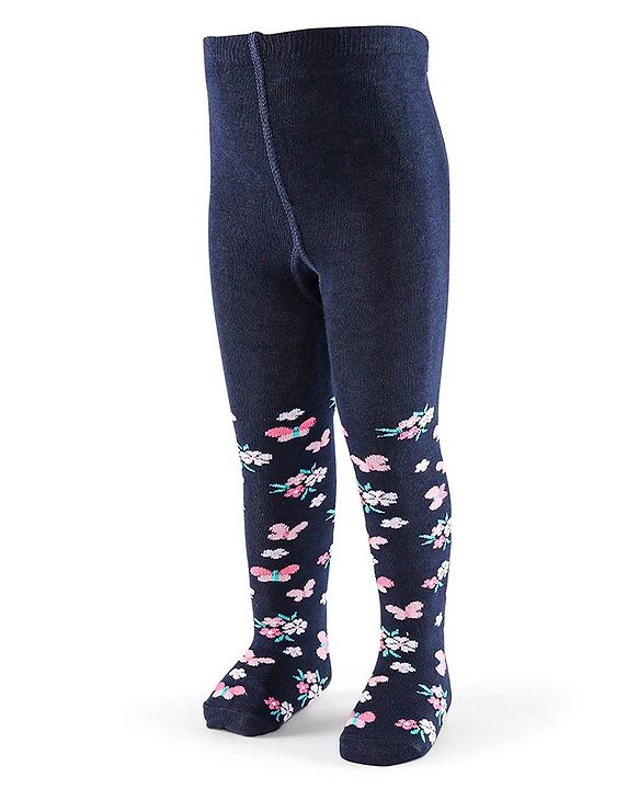 Cutewalk by Babyhug Non Terry Footed Anti Bacterial Butterfly Design Tights  - Navy Blue