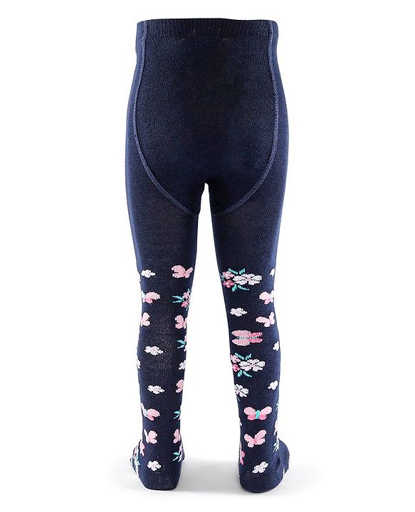 Cutewalk by Babyhug Non Terry Footed Anti Bacterial Butterfly Design Tights  - Navy Blue