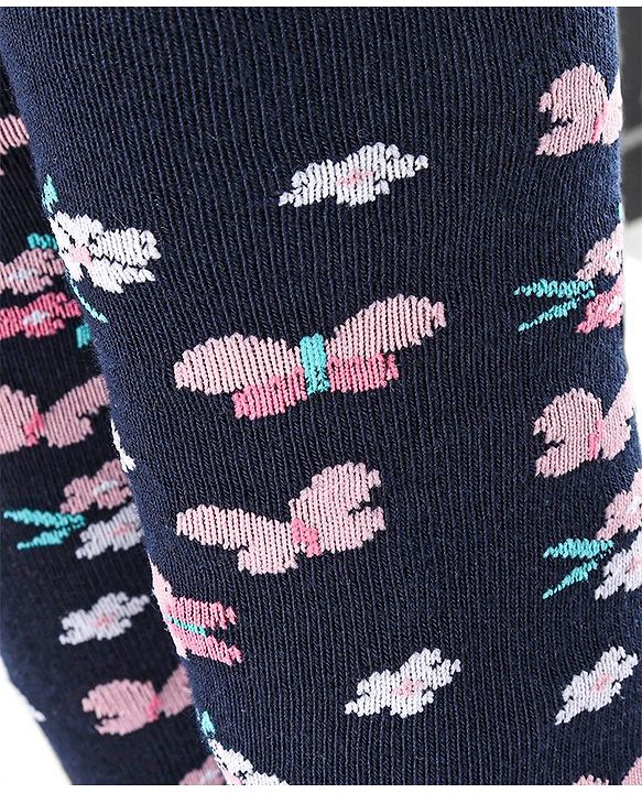 Cutewalk by Babyhug Non Terry Footed Anti Bacterial Butterfly Design Tights  - Navy Blue