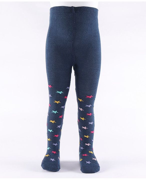 Cute Walk by Babyhug Non Terry Footed Anti Bacterial Star Design Tights  - Navy Blue