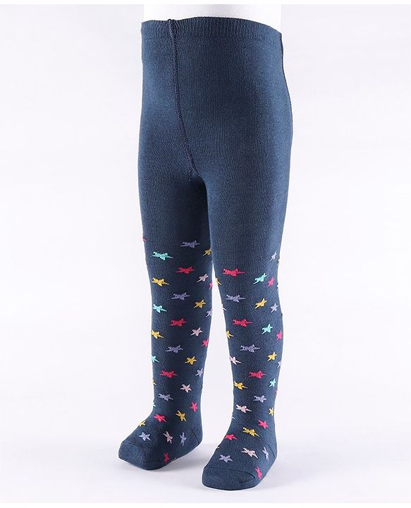 Cute Walk by Babyhug Non Terry Footed Anti Bacterial Star Design Tights  - Navy Blue