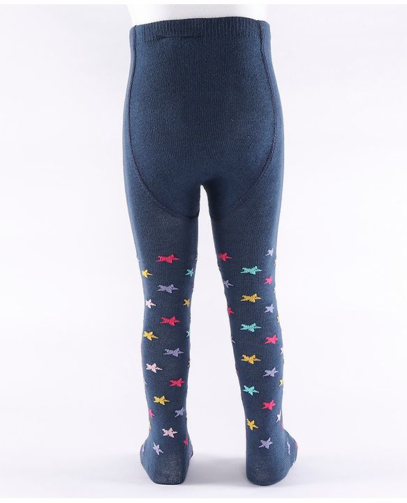 Cute Walk by Babyhug Non Terry Footed Anti Bacterial Star Design Tights  - Navy Blue