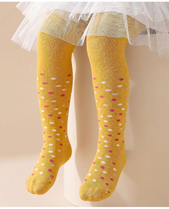 Cutewalk by Babyhug Non Terry Footed Anti Bacterial Polka Dot Design Tights  - Yellow