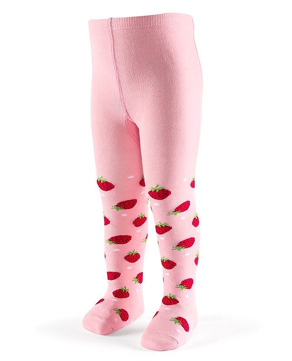 Cutewalk by Babyhug Non Terry Footed Anti Bacterial Strawberry Design Tights  - Pink