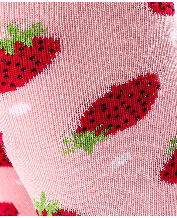 Cutewalk by Babyhug Non Terry Footed Anti Bacterial Strawberry Design Tights  - Pink