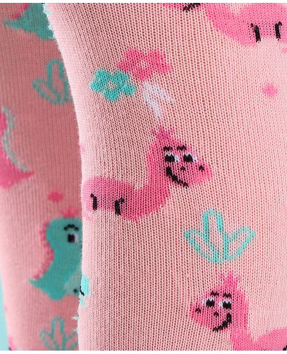 Cute Walk by Babyhug Non Terry Footed Anti Bacterial Dino Design Tights  - Pink