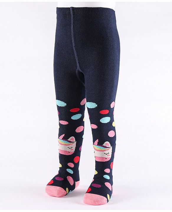 Cute Walk by Babyhug Non Terry Footed Anti Bacterial Unicorn Design Tights  - Navy Blue