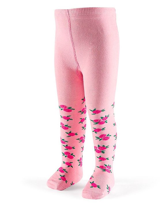 Cutewalk by Babyhug Non Terry Footed Anti Bacterial Floral Design Tights  - Pink