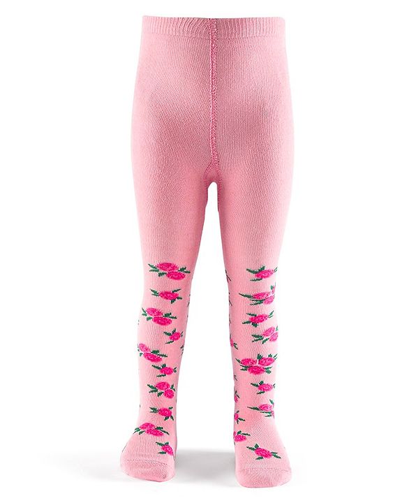 Cutewalk by Babyhug Non Terry Footed Anti Bacterial Floral Design Tights  - Pink