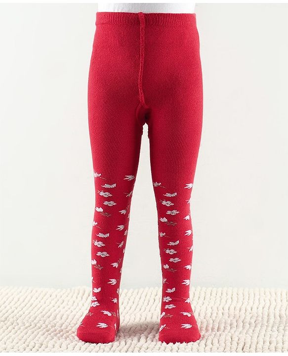 Cute Walk by Babyhug Anti Bacterial Tights Floral Design - Red