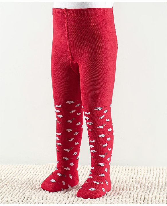 Cute Walk by Babyhug Anti Bacterial Tights Floral Design - Red