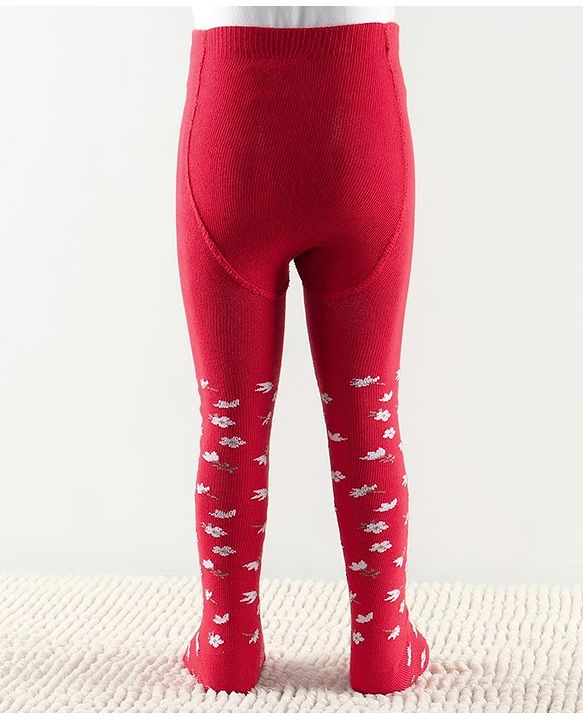 Cute Walk by Babyhug Anti Bacterial Tights Floral Design - Red