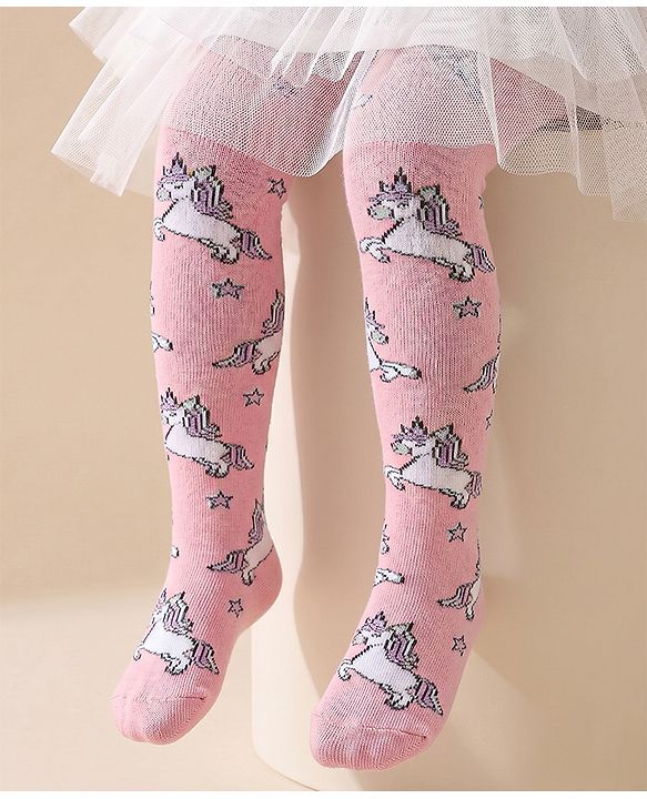 Cutewalk by Babyhug Non Terry Footed Anti Bacterial Unicorn Design Tights  - Pink