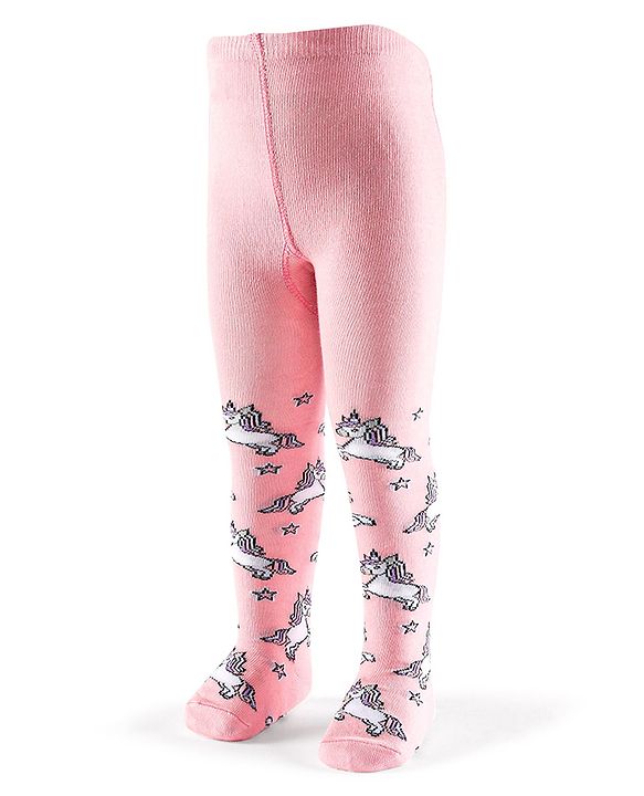 Cutewalk by Babyhug Non Terry Footed Anti Bacterial Unicorn Design Tights  - Pink
